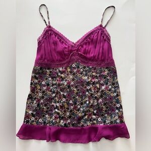 Candie's Women’s Satin Lace Trim Camisole Tank Top Size Medium Floral Y2K